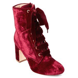 Polly Plume Red Velvet Leather Heeled Boot EU 39